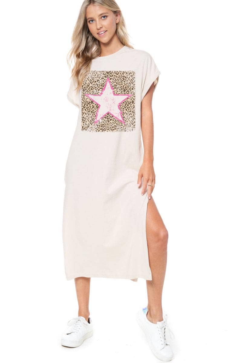 Vintage Leopard Star Graphic Maxi Dress Top