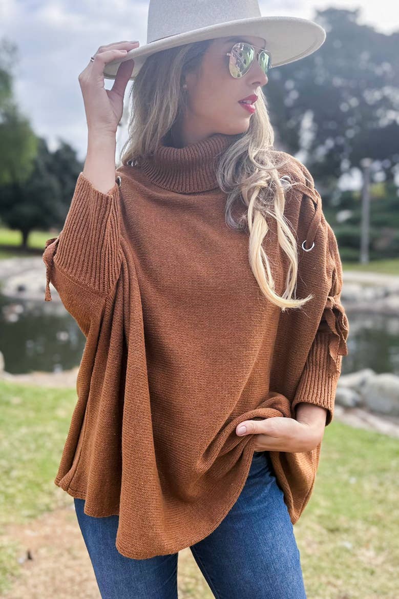 Connie Turtleneck Knitted Poncho Top