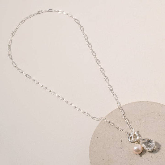 Pearl & Teardrop Crystal Stone Pendant Necklace
