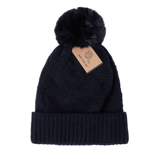 Ladies Winter Cable Knit Hat with pom