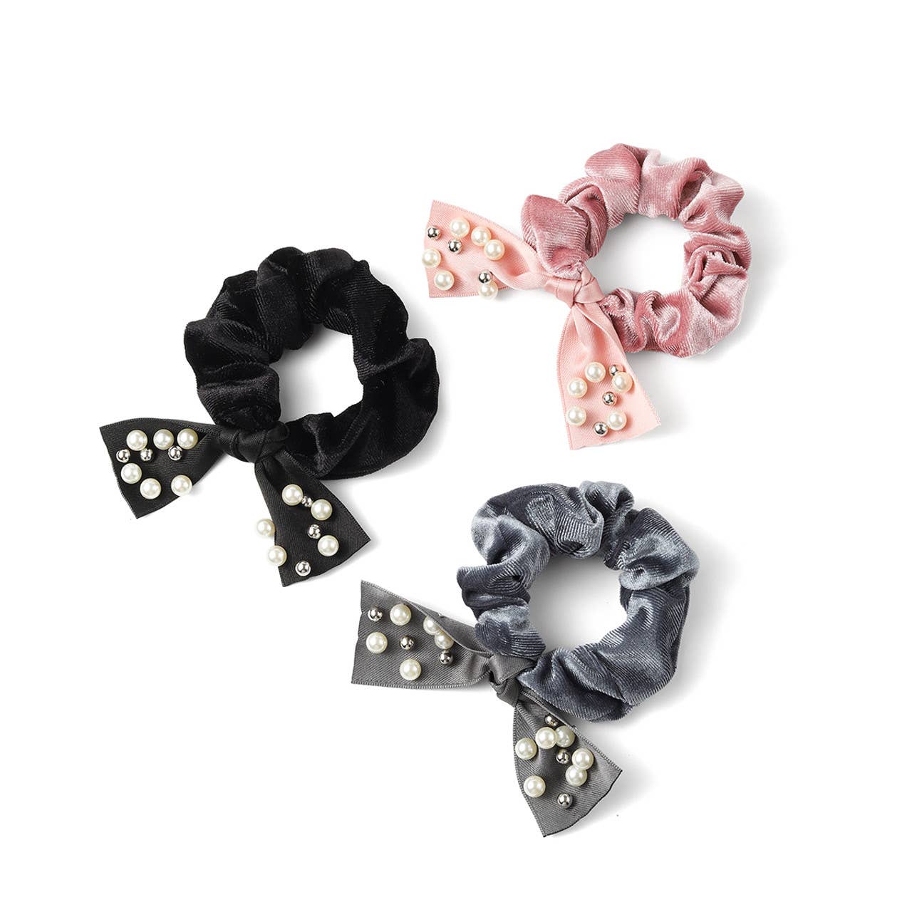 Shiny Velvet Scrunchie w/ Pearl Ribbon