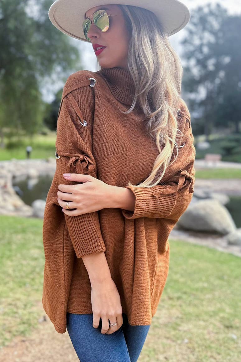 Connie Turtleneck Knitted Poncho Top